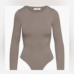 Babaton Taupe Crewneck Long-Sleeve Bodysuit